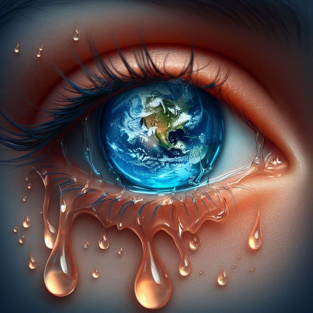 Image of emotional expression, eyeball crying