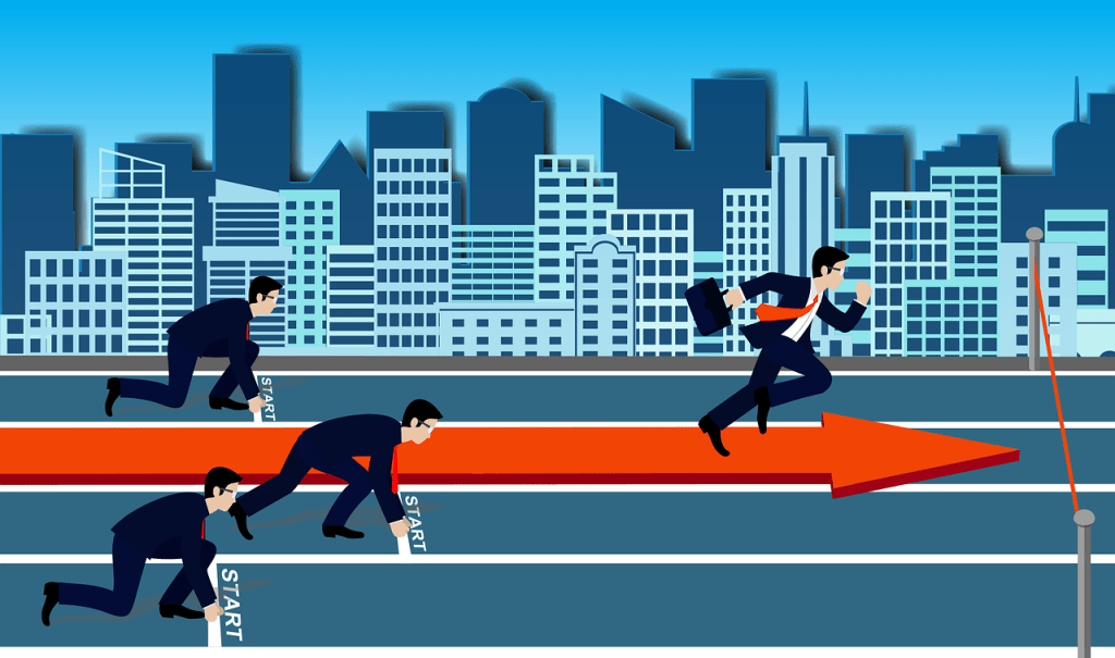 Image of people taking action, racing to a finish line