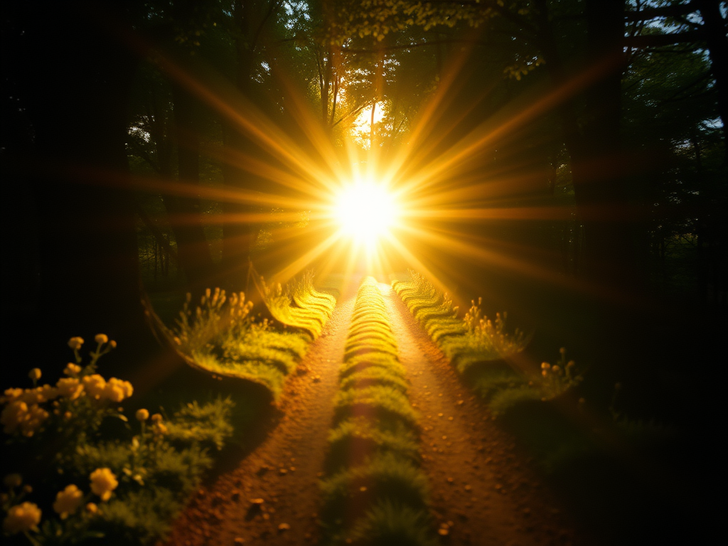 Sun shining on a path illuminating the way 

