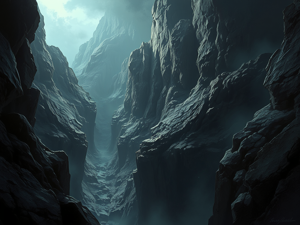 a dark chasm of rock symbolic of rock bottom 