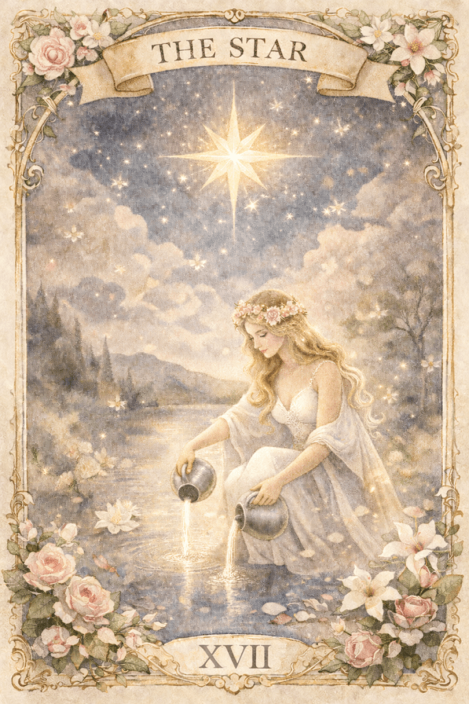 A romantic bridal themed Star Tarot Card for love tarot readings