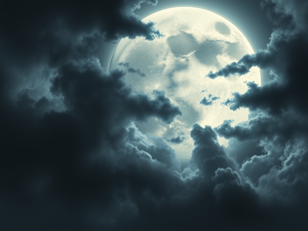 Image of the moon at night shrouded by clouds