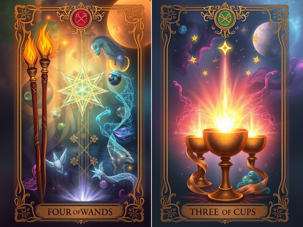 The four of wands and three of cups tarot card combination